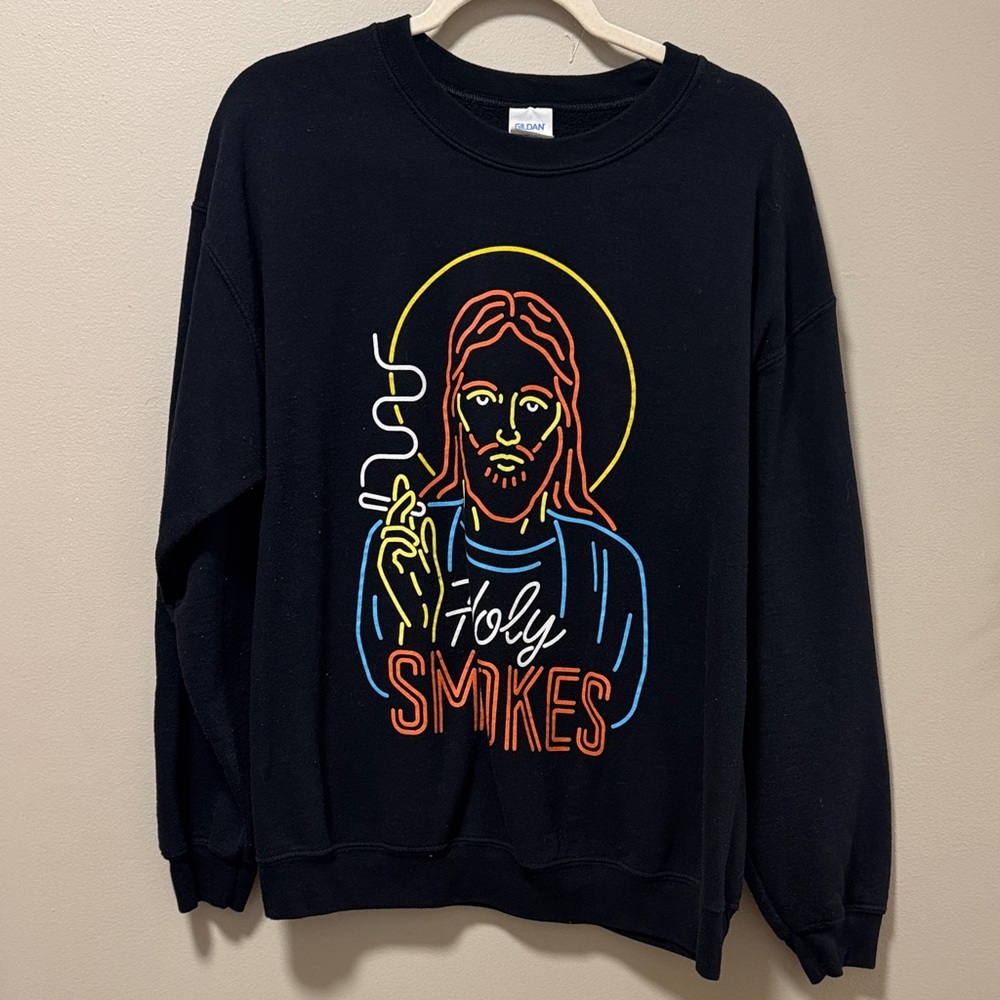 Black Graphic Sweatshirt with Colorful Design Holy Smokes